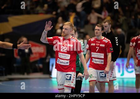 Aalborg, Danemark. 23rd févr. 2022. Rene Antonsen (22) du Handball d'Aalborg vu après le match de la Ligue des champions de l'EHF entre le Handball d'Aalborg et le Handball d'Elverum à la Jutlander Bank Arena d'Aalborg. (Crédit photo : Gonzales photo/Alamy Live News Banque D'Images