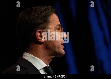 La Haye, pays-Bas, 23rd février 2022. Séminaire de l'OTAN avec le Premier ministre des pays-Bas, Mark Rutte, et le Secrétaire général de l'OTAN, Jens Stoltenberg. Le principal sujet était la situation actuelle entre la Russie et l'Ukraine. Banque D'Images