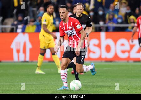 TEL AVIV, ISRAËL - FÉVRIER 24 : Eran Zahavi de PSV Eindhoven lors du match de la Ligue des conférences européennes de l'UEFA Knockout Round Play-offs entre Maccabi tel Aviv et PSV Eindhoven au stade Bloomfield le 24 février 2022 à tel Aviv, Israël (photo d'Orange Pictures/Orange Pictures) Banque D'Images