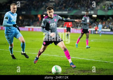 Randers, Danemark. 24th févr. 2022. Luke Thomas (33) de Leicester City vu lors du match de l'UEFA Europa Conference League entre Randers FC et Leicester City au Cepheus Park à Randers. (Crédit photo : Gonzales photo/Alamy Live News Banque D'Images