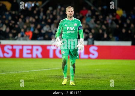 Randers, Danemark. 24th févr. 2022. Le gardien de but Kasper Schmeichel (1) de Leicester City vu lors du match de l'UEFA Europa Conference League entre Randers FC et Leicester City au Cepheus Park à Randers. (Crédit photo : Gonzales photo/Alamy Live News Banque D'Images