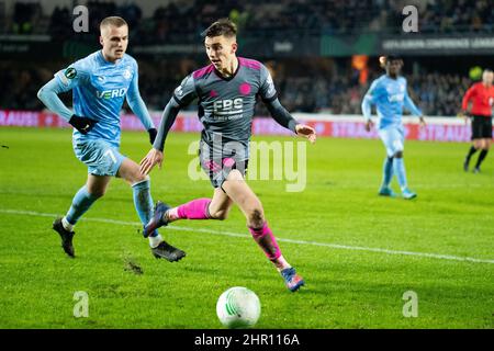 Randers, Danemark. 24th févr. 2022. Luke Thomas (33) de Leicester City vu lors du match de l'UEFA Europa Conference League entre Randers FC et Leicester City au Cepheus Park à Randers. (Crédit photo : Gonzales photo/Alamy Live News Banque D'Images