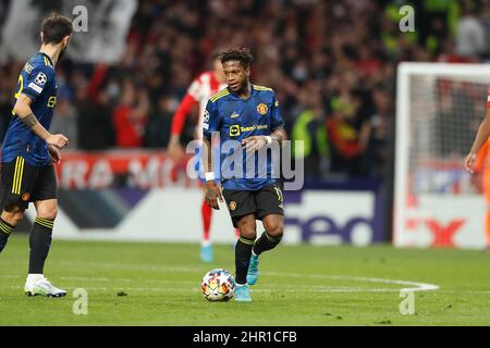 Madrid, Espagne. 23rd févr. 2022. Fred (Manu) football : Ligue des champions de l'UEFA série de 16 1st matchs entre Culb Atletico de Madrid 1-1 Manchester United à l'Estadio Metropolitano à Madrid, Espagne . Crédit: Mutsu Kawamori/AFLO/Alay Live News Banque D'Images