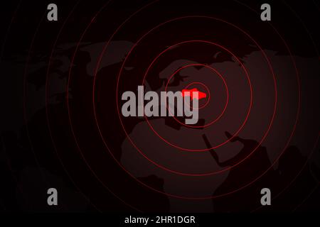 L'Ukraine sous le concept d'attaque Résumé contexte avec carte du monde sombre. Conflit entre la Russie et l'Ukraine Banque D'Images