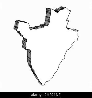 Burundi 3D plan silhouette carte en noir sur fond blanc Banque D'Images