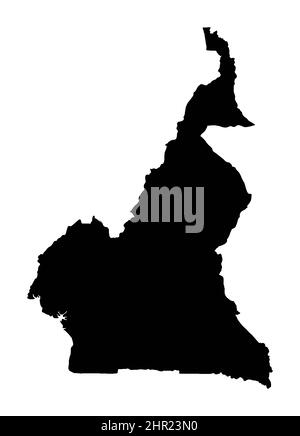 Carte de silhouette du Cameroun en noir sur fond blanc Banque D'Images