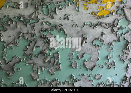 Ukraine, dans la zone restreinte et inhabitable de 30 kilomètres autour de la centrale de Tchernobyl et du camp de travail de Pripyat, mur Banque D'Images