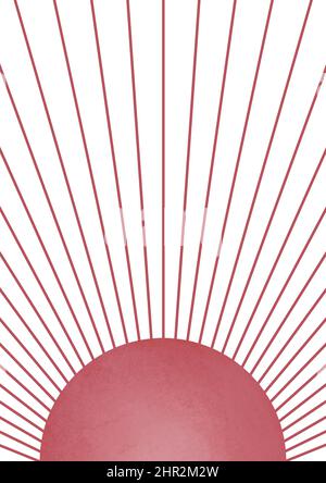 Affiche verticale moderne du crépuscule du milieu du siècle, couleur terre cuite en rafale du soleil, imprimé d'illustration du soleil de Boho, oeuvre d'art mural imprimable minimaliste Bohemien Banque D'Images