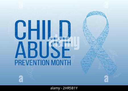 Concept du mois de la prévention de la maltraitance des enfants. Bannière avec ruban bleu et texte. Illustration vectorielle Illustration de Vecteur