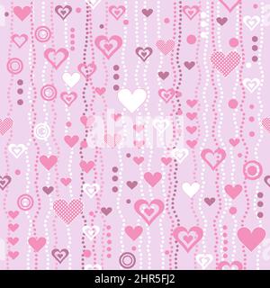 Motif Saint-Valentin sans coutures avec coeurs, pois et cercles sur fond rose Illustration de Vecteur