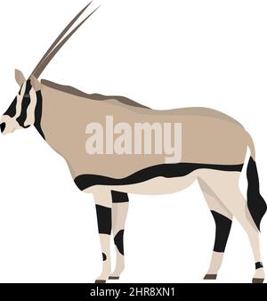Antilope africaine oryx de style plat isolé sur fond blanc Illustration de Vecteur