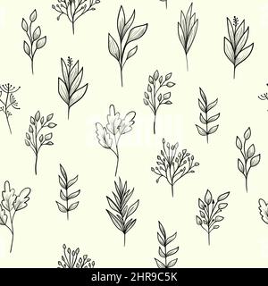 Motif fleuri sans couture. Dessiné à la main. Thème floral et nature. Esquisse à lignes fines. Illustration vectorielle Illustration de Vecteur