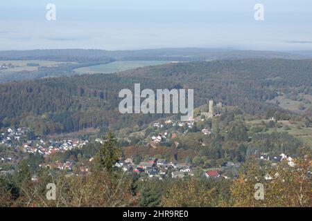 Vue depuis Großer Feldberg sur Oberreifenberg, Taunus, Hesse, Allemagne Banque D'Images