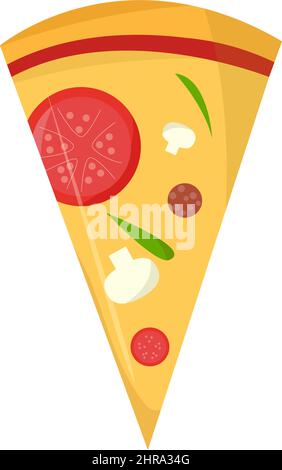 Tranche de pizza avec fromage, tomates, champignons, saucisses et légumes verts sur fond blanc Illustration de Vecteur