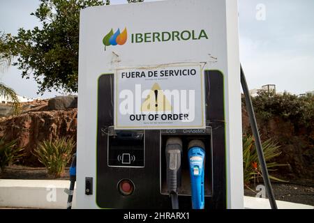 Hors service iberdrola voiture électrique point de charge Lanzarote, îles Canaries, Espagne Banque D'Images