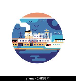 Istanbul Ferry Steam Boat Flat Circle icône Illustration de Vecteur