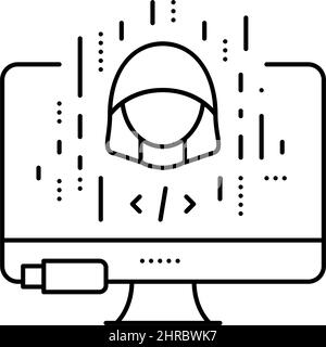 illustration vectorielle d'icône de ligne de logiciel piratée Illustration de Vecteur