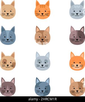 Ensemble de têtes de chats mignons, illustration vectorielle Illustration de Vecteur