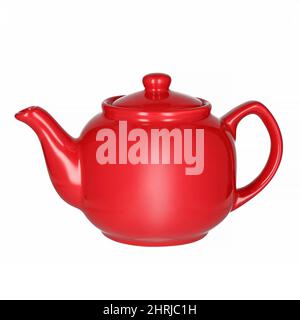 Gros plan d'une théière rouge isolée sur fond blanc Banque D'Images