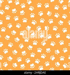 Motif chien sans couture avec imprimés paw. Texture des pieds de chat. Motif avec empreintes de chien. Texture chien orange. Illustration vectorielle dessinée à la main dans une boodle Illustration de Vecteur