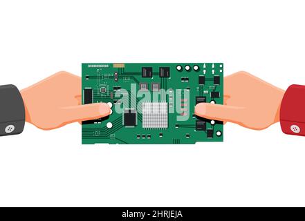 Main acheteur et processeur Microchip. Illustration de Vecteur