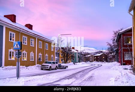 Nuit polaire à Kiruna en Laponie, Suède Banque D'Images