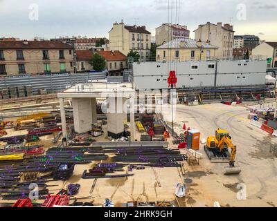 Saint-Maur-Créteil, France, Grand angle, Construction du métro de la banlieue parisienne, projet Grand Paris Banque D'Images