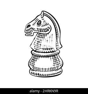 Chevalier dessiné à la main. Pièce d'échecs vintage isolée sur fond blanc. Illustration vectorielle. Illustration de Vecteur