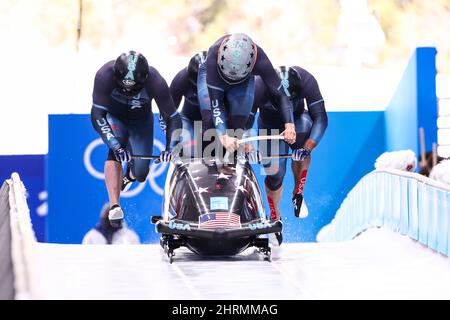 Hunter Church, Joshua Williamson, Kristopher Horn & Charlie Volker (USA), 19 FÉVRIER 2022 - Bobsleigh : four-Man Heat 1 pendant l'Oly Beijing 2022 Banque D'Images