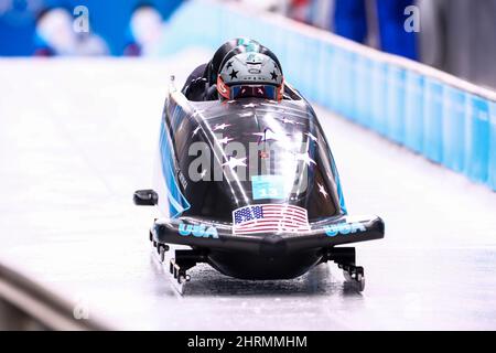 Hunter Church, Joshua Williamson, Kristopher Horn & Charlie Volker (USA), 19 FÉVRIER 2022 - Bobsleigh : four-Man Heat 1 pendant l'Oly Beijing 2022 Banque D'Images