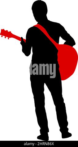 Silhouette musicien joue de la guitare sur un fond blanc. Illustration de Vecteur