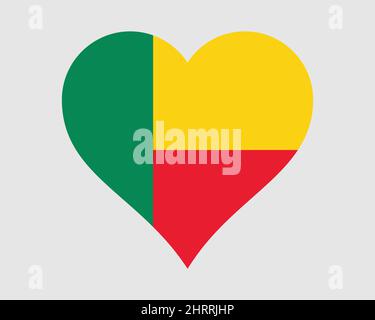 Drapeau du coeur du Bénin. Drapeau national de la nation nationale de la forme d'amour de la Dahomey de Beninese. République du Bénin icône symbole de bannière. Illustration du vecteur EPS. Illustration de Vecteur