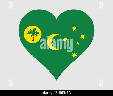 Drapeau de coeur des îles Cocos (Keeling). Drapeau de forme d'amour de l'île Cocos Keeling. Territoire externe australien de l'Australie bannière icône symbole Clipart. Illustration de Vecteur