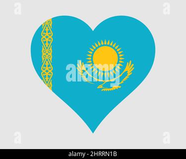 Drapeau du cœur du Kazakhstan. Drapeau national de la nation du Kazakhstan Love Shape. République du Kazakhstan symbole de bannière. Illustration du vecteur EPS. Illustration de Vecteur