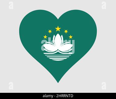 Drapeau du coeur de Macao. Drapeau national de la nation pays de la forme d'amour de Macao. Symbole de symbole d'icône de bannière macanaise. Illustration du vecteur EPS. Illustration de Vecteur