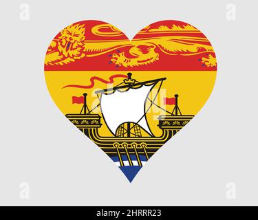 Nouveau-Brunswick Canada drapeau cardiaque. Drapeau de la province de la forme d'amour du Canada NB. Icône de bannière du Nouveau-Brunswick symbole Clipart. Illustration du vecteur EPS. Illustration de Vecteur