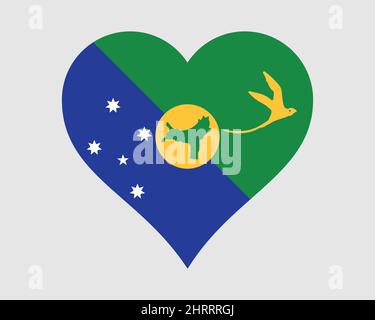 Drapeau de coeur de l'île Christmas. Drapeau de forme d'amour de l'île de Noël. Territoire externe australien de l'Australie bannière icône symbole Clipart. Vecteur EPS Illustration de Vecteur