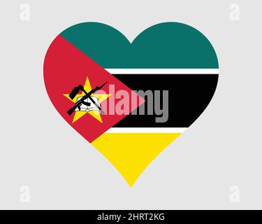 Drapeau du cœur du Mozambique. Drapeau national de la nation de pays mozambicaine Love Shape. République du Mozambique symbole de bannière icône. Illustration du vecteur EPS. Illustration de Vecteur