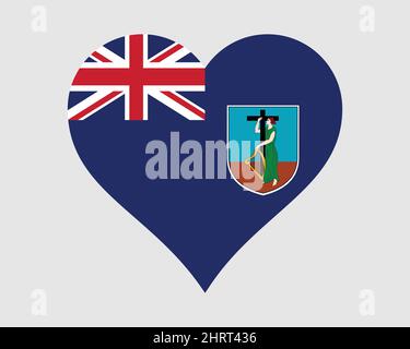 Drapeau de coeur de Montserrat. Drapeau de forme d'amour Montserratian. Territoire britannique d'outre-mer (BOT) icône de bannière symbole Clipart. Illustration du vecteur EPS. Illustration de Vecteur
