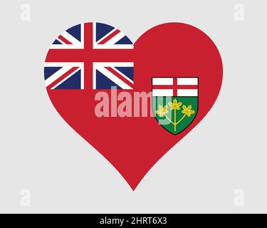 Drapeau cardiaque de l'Ontario Canada. DRAPEAU de la province de la forme de l'amour au Canada. Bannière ontarienne icône symbole Clipart. Illustration du vecteur EPS. Illustration de Vecteur