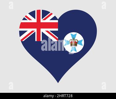 Queensland Australie Heart Flag. Drapeau de forme d'amour QLD AUS. Icône de bannière de l'État australien symbole Clipart. Illustration du vecteur EPS. Illustration de Vecteur