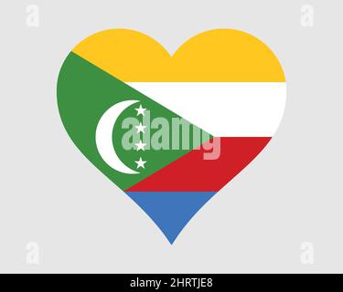 Drapeau du coeur des Comores. Drapeau national de la nation de pays de forme d'amour comorienne. Union des Comores icône symbole de bannière. Illustration du vecteur EPS. Illustration de Vecteur