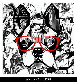 Portrait d'un bouledogue français portant des lunettes de soleil - illustration vectorielle (idéal pour l'impression, l'affiche ou le papier peint, la décoration de la maison) Illustration de Vecteur