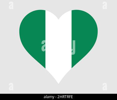 Drapeau du cœur du Nigeria. Drapeau national de la nation nationale de la forme d'amour nigériane. République fédérale du Nigeria symbole de bannière. Illustration du vecteur EPS. Illustration de Vecteur