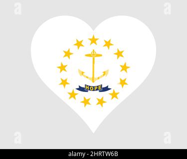 Rhode Island USA Heart Flag. Drapeau d'état de forme d'amour américain RI. Ocean State États-Unis d'Amérique bannière icône symbole Clipart EPS Vector Illustration Illustration de Vecteur