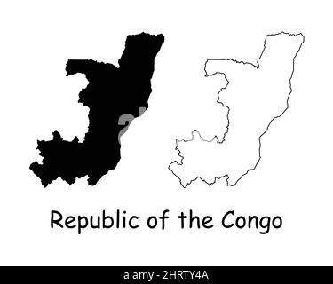 Carte de la République du Congo. Congo Brazzaville Silhouette noire et carte de contour isolée sur fond blanc. Icône de la ligne frontière du Congo Illustration de Vecteur