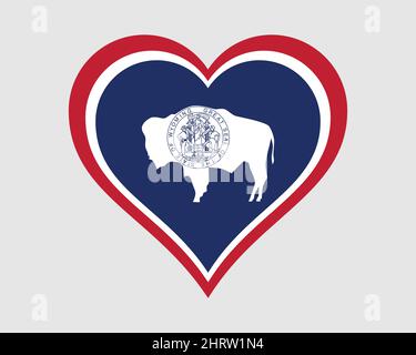 Wyoming USA Heart Flag. WY US Love Shape drapeau d'état. Etat d'égalité Etats-Unis d'Amérique bannière icône symbole Clipart. Illustration du vecteur EPS. Illustration de Vecteur