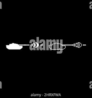 Char tir projectile shell militaire fumer après tir guerre concept ensemble icône blanc couleur vecteur illustration image remplissage simple plein Illustration de Vecteur