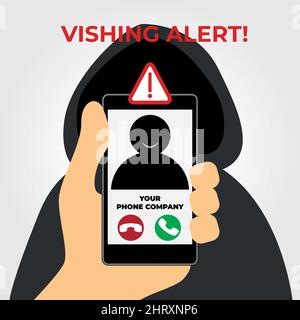 Le concept de vishing. Main tenant un téléphone cellulaire avec un appel entrant dans lequel un armateur se cache. Danger fraude Illustration de Vecteur