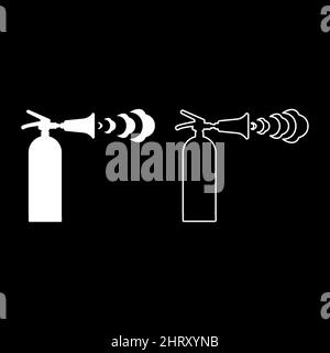 Extincteur en action avec mousse bulles jet pour l'extinction met hors feu ensemble de lutte icône blanc couleur vecteur illustration image simple Illustration de Vecteur